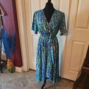 Elegant Blue Floral Wrap Dress